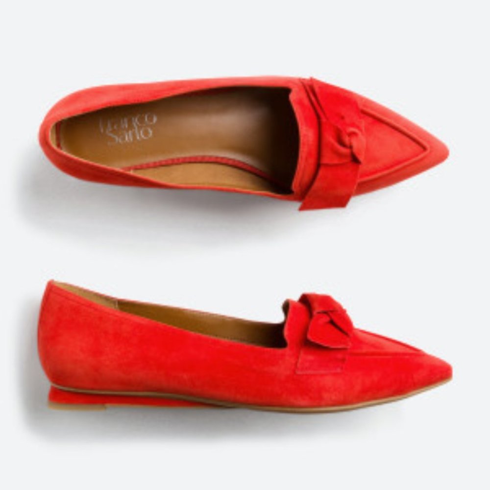 NWOT Franco Sarto Raya Red Suede Pointed Toe Flats with Bow Detail Size 8.5